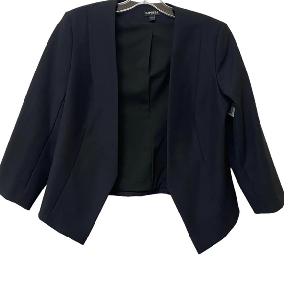 EXPRESS Black Stretch Fully Lined Open Front Asymmetrical Hem Blazer Jacket - Picture 2 of 7